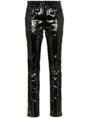 Saint Laurent Black Sequin Trousers worn by Lance Klians (Russell