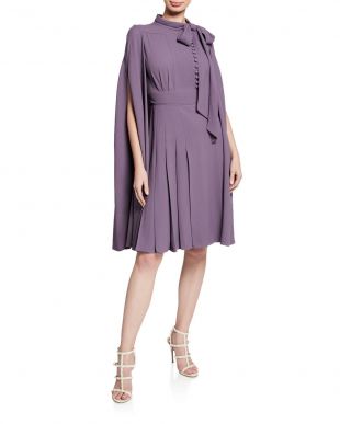 Valentino Garavani - Tie-Neck Cape Dress in Violet