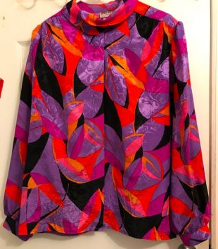 Chemise en Satin Vintage coloré mod / habillée Satin damassé chemisier col haut poète manches