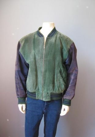 Veste de base-ball / Vtg 90 / Veste de base-ball de base-ball de suede de pays libre d'hommes / veste d'université de bombardier en cuir bleu et vert