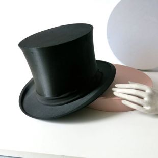 chapeau pliable des années 1920, claque chapeau de soie noir, taille US 7, allemand taille 56