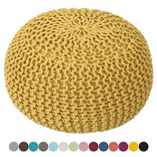 Pouf tricoté Ø 55 cm, Extra Hauteur 37cm Jaune Citron