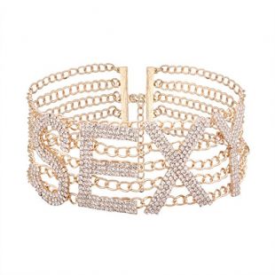 Thkmeet Clear Austrian Rhinestone Crystal Choker Necklace Jewelry with Sexy Letter