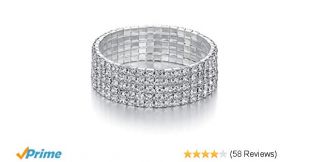 Yumei Jewelry 5 Strand Rhinestone Stretch Bracelet Silver-Tone Sparkling Bridal Tennis Bangle