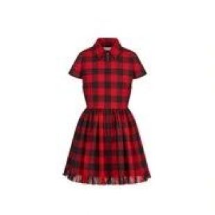 Fringed Dress in Wool with Check Motif