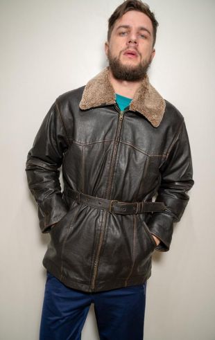 Manteau Long en cuir noir Vintage | Veste en cuir | Manteau unisexe en cuir avec fausse fourrure