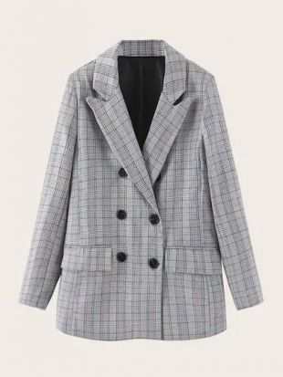 Glen Plaid Lapel Double Breasted Blazer
