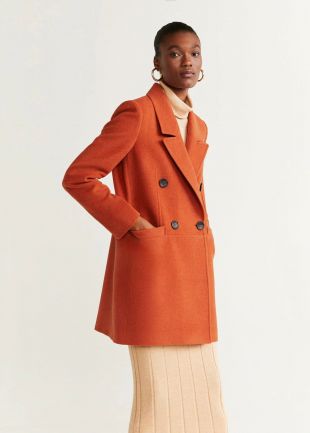 Manteau Mango Femme Taille S - Laine Et Cuir - Style Structuré Verieta - Neuf Avec étiquette