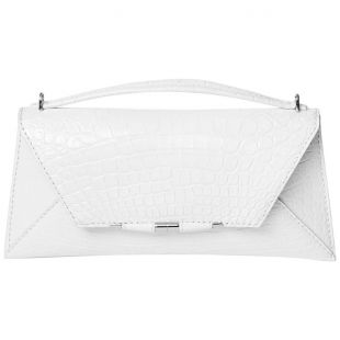 Aimee Clutch Large White Alligator Silver Hardware