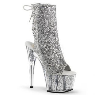 Sexy Stripper Dancer 7" High Heel Platform Silver Glitter Lace Up Ankle Boots  | eBay