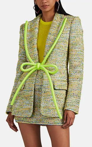 Rope-Lapel Metallic Tweed Blazer