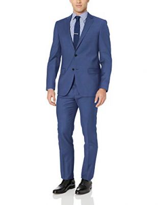 Tommy Hilfiger Men's Slim Fit Performance Suit with Stretch, Medium Blue, 38 Short
