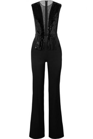 Galvan - Lena tulle-trimmed sequined crepe jumpsuit