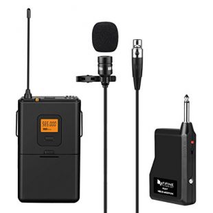 FIFINE 20-Channel UHF Wireless Lavalier Lapel Microphone System with Bodypack Transmitter, Mini XLR Female Lapel Mic and Portable Receiver, Quarter Inch Output. Perfect for Live Performance-K037