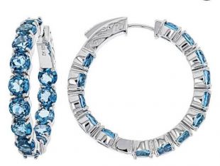 London Blue Topaz Rhodium plus de 925 Sterling Silver à l'envers Boucles d'oreilles Hoop