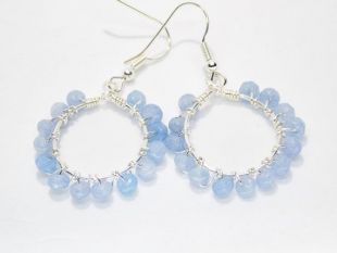 Aigue-marine Hoop boucles d’oreilles, boucles d’oreilles aigue-marine bleu clair, pierres précieuses boucles d’oreilles, boucles d’oreilles créoles aigue marine délicate