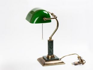 Lampe Vintage Bankers avec ombre en verre vert - Base de granit gris de laiton