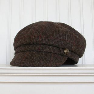 Chapeau de Newsboy de tweed de laine brune, chapeau de femme, chapeau de Newsboy de laine - fait à l'ordre