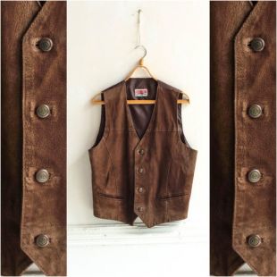 Gilet en daim véritable pour homme Style classique Marron, marron, M