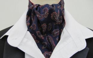 Paisley bleu et Bordeaux pour homme bleu marine en coton Lavallière cravate et mouchoir de poche assorti