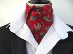 Mens rouge avec Paisley marron & or Design coton Lavallière cravate + foulard / carré de poche