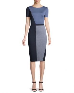 Slanted Colorblock Milano Knit Sheath Dress