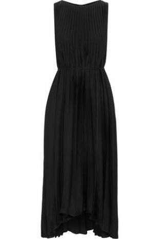Pleated Satin Crepe Midi Dress