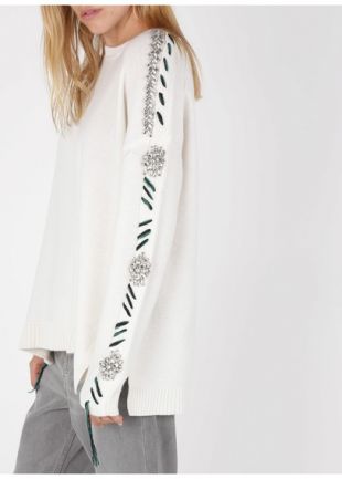 PULL COL ROND À STRASS EN LAINE