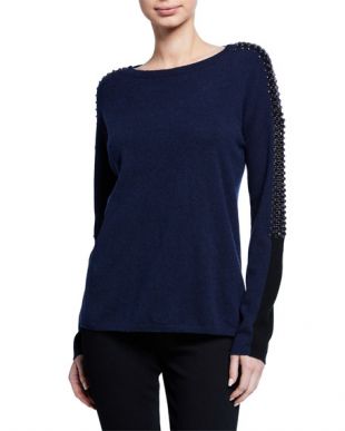 Embellished Colorblock Cashmere Sweater