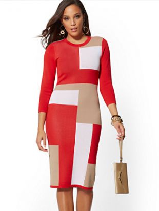 Colorblock Sweater Sheath Dress - 7th Avenue