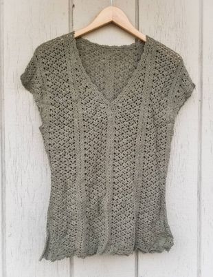 Vert olive à manches courtes au Crochet Pull Taille M
