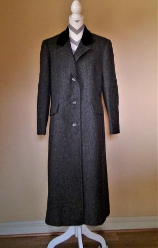 CircaPasse - Vintage Tweed en laine avec col Maxi manteau en velours