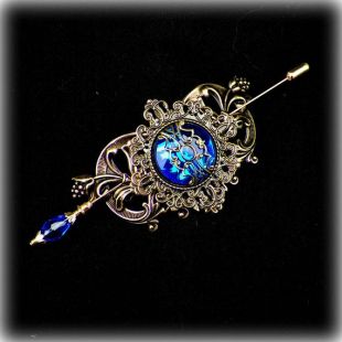 Châle victorienne bleu broche Broche or Steampunk Vintage Style foulard broche barrette Edwardian en filigrane Antique inspiré bâton