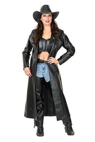 Charades Women's Ladies Faux-Leather Duster, Black, Medium