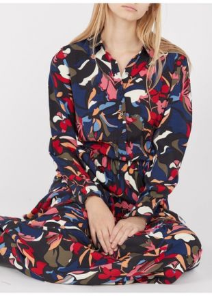 ROBE LONGUE COL CLASSIQUE IMPRIMÉE EN CRÊPE