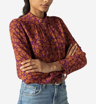 Chemise Cesaire droite imprimé fleurs col officier
