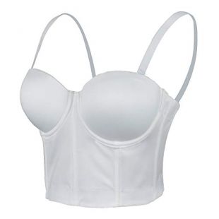 ELLACCI Women White Smooth Push up Bustier Crop Top Corset Bra with Detachable Straps
