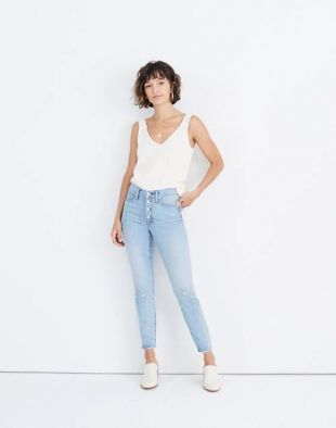 High-Rise Skinny Jeans with Button Front