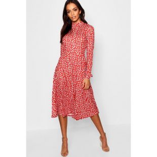 Robe imprimé blanc et motif rouge