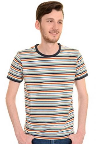 Run & Fly Mens 60s 70s Retro Multi Striped Ringer T Shirt Medium