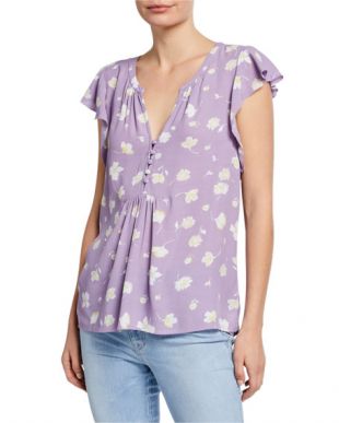 Paloma Floral Flutter-Sleeve Top