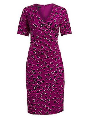 Leopard-Print Jersey Faux Wrap Dress