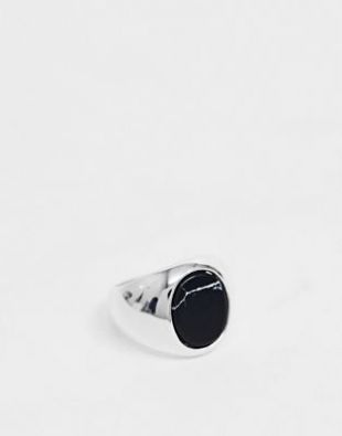 Chained & Able - Bague avec pierre ovale - Noir | ASOS