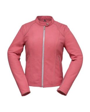 Ladies Pink Leather Sporty Motorcycle Jacket