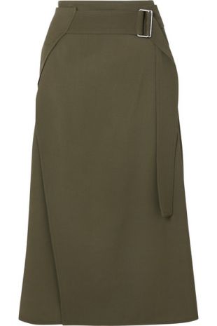 Victoria Beckham n belted wrap effect wool twill midi skirt worn