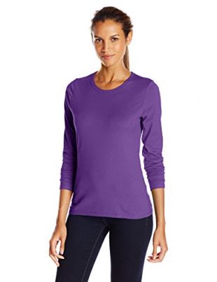 Hanes - Hanes Women's Long-Sleeve Crewneck T-Shirt M Purple