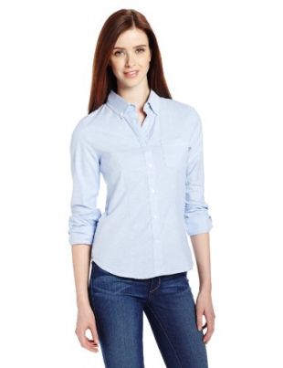 Lee Uniforms Juniors Long Sleeve Stretch Oxford Blouse, Light Blue, Medium