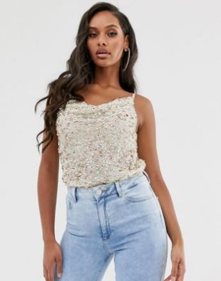 ASOS DESIGN embellished sequin cami top with cowl neck | ASOS