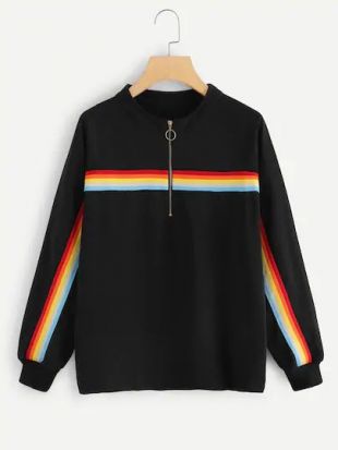 Plus Quarter Zip Rainbow Striped Sweatshirt