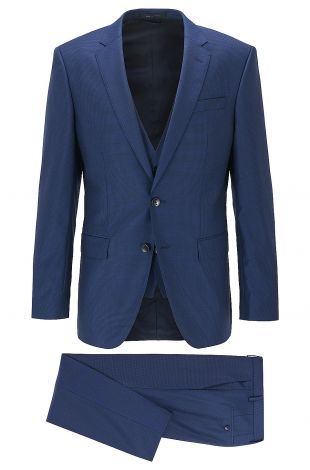 Slim-fit three-piece suit in patterned virgin wool